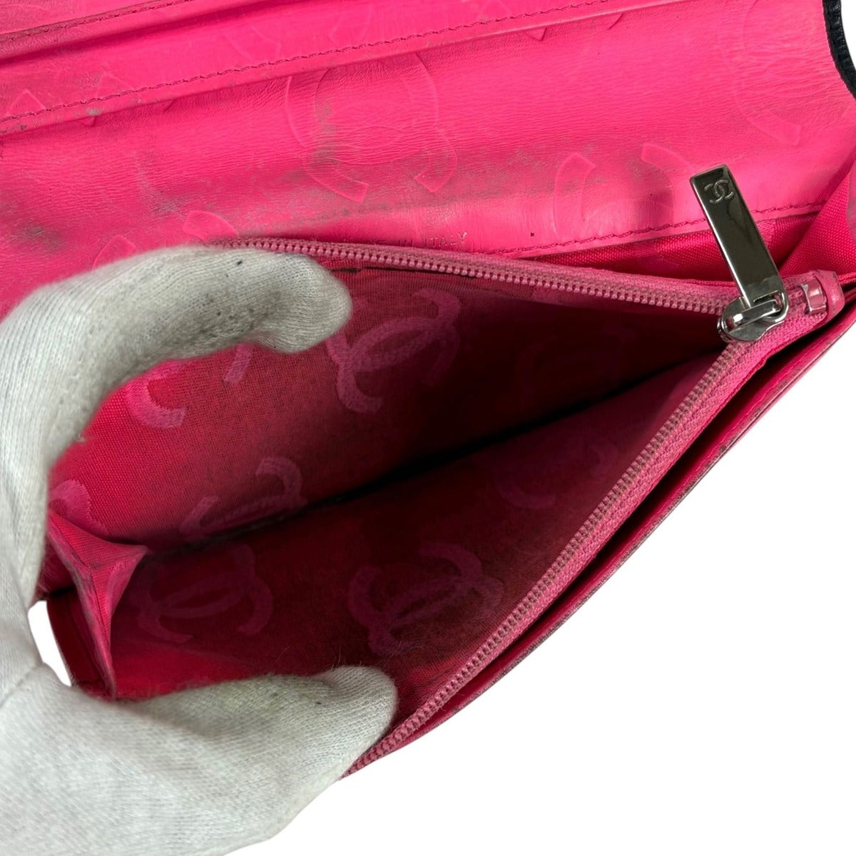 Chanel Cambon Line Long Wallet Bifold Black Pink CC Logo Quilted — view 12