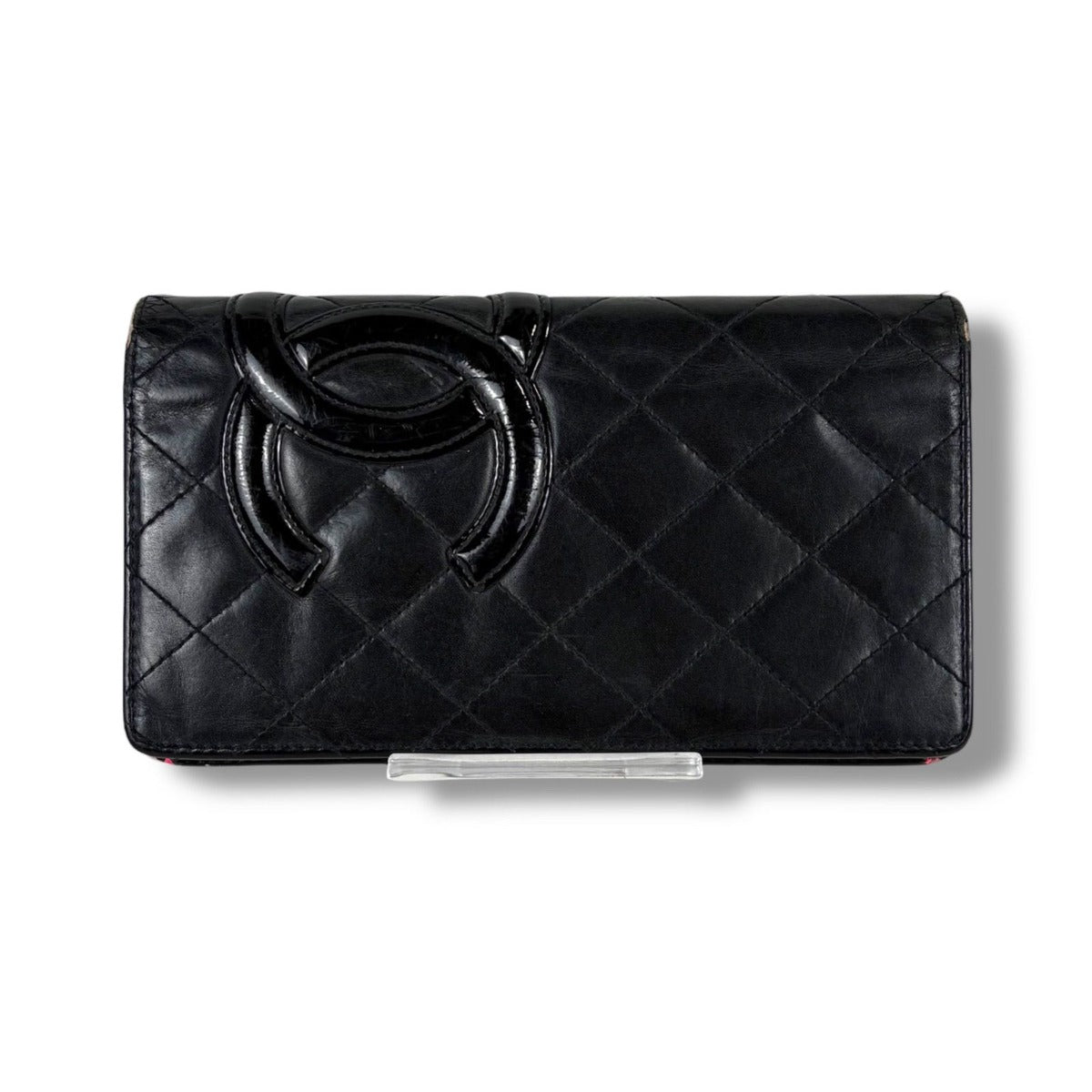 Chanel Cambon Line Long Wallet Bifold Black Pink CC Logo Quilted — view 3