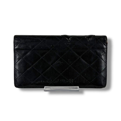 Chanel Cambon Line Long Wallet Bifold Black Pink CC Logo Quilted — view 4
