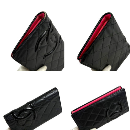 Chanel Cambon Line Long Wallet Bifold Black Pink CC Logo Quilted — view 6