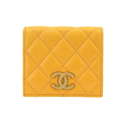 Chanel Quilted Small Wallet Bifold Lambskin Master Yellow