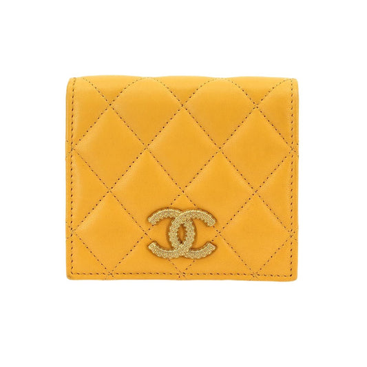 Chanel Quilted Small Wallet Bifold Lambskin Master Yellow