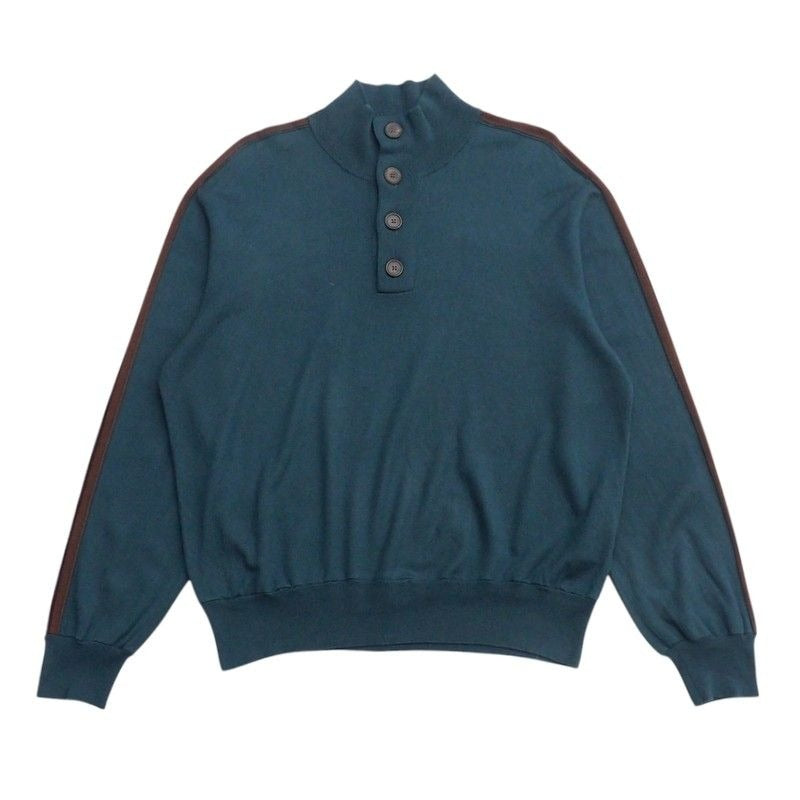 Hermes Knit Sweater Top Wool Cashmere Half Button High Neck Green Brown