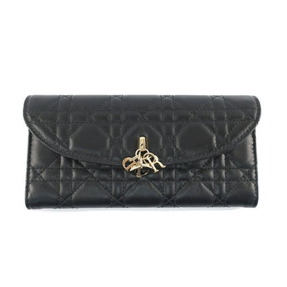 Dior My Violet Wallet Lambskin Black Gold Hardware Long