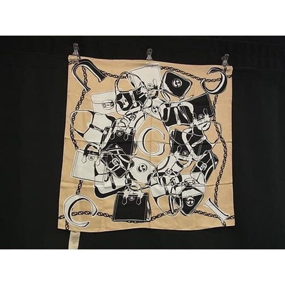 Gucci Silk Large All Over Pattern Scarf Shawl Beige Black