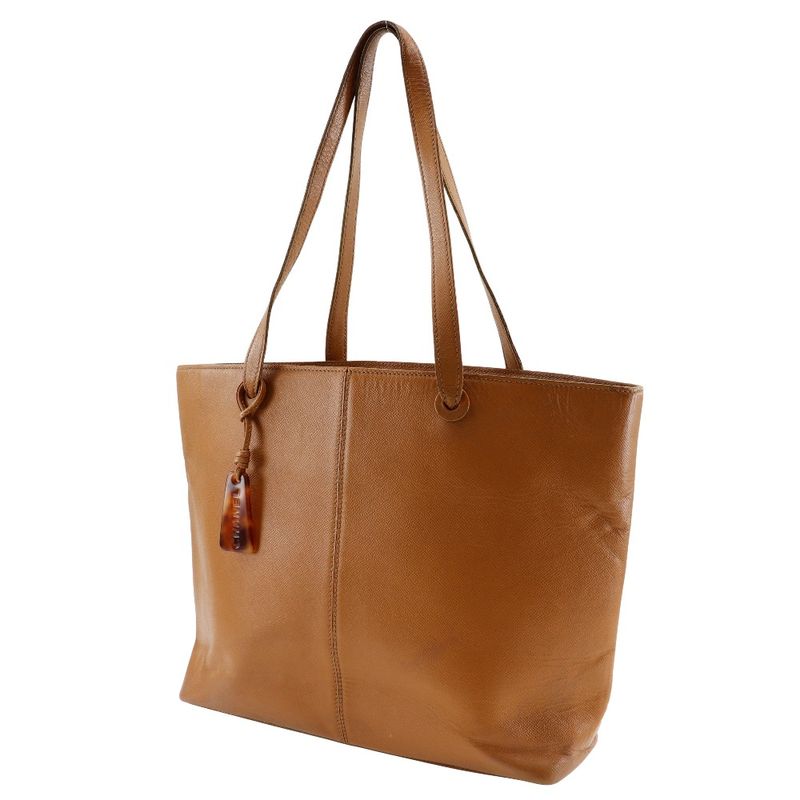 Chanel Logo Charm Leather Brown Women's Tote Bag