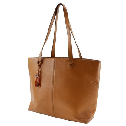 Chanel Logo Charm Leather Brown Women's Tote Bag