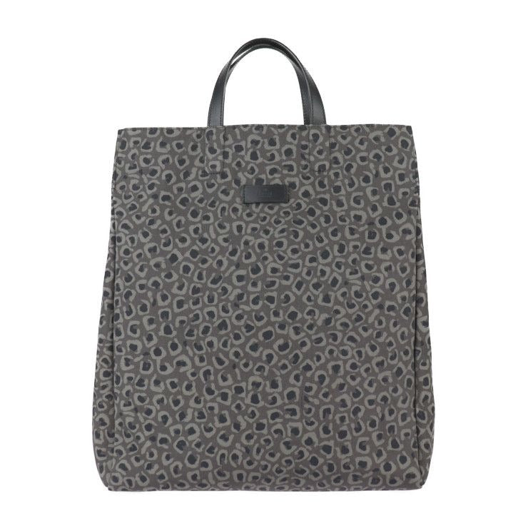 Gucci Shopping Bag Tote Canvas Leather Grayish Black Leopard Pattern