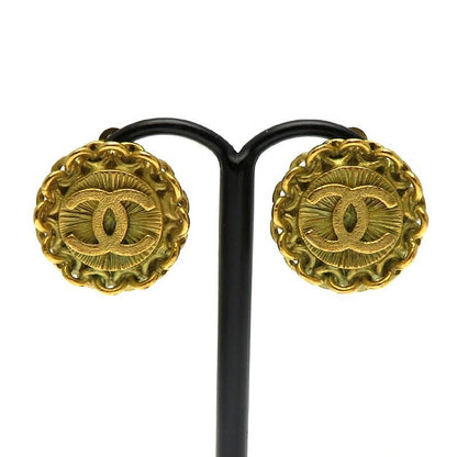 Chanel Vintage Guilloche Gold-Tone Earrings