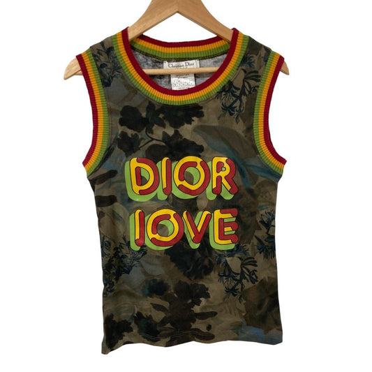 Dior Christian Galiano Era Love Print Tank Top 38 Khaki