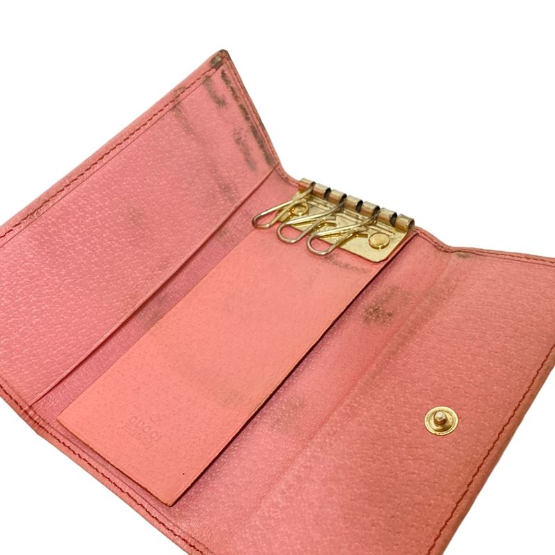 Gucci Key Case GG Pattern 138096 Beige X Dark Brown X Pink 6 Hooks Leather