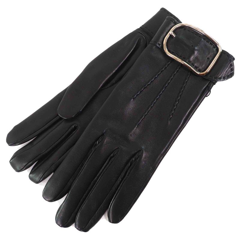 Hermes Belt Hardware Buckle Design Leather Gloves Black Silver Hardware 6.5