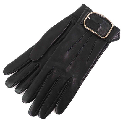 Hermes Belt Hardware Buckle Design Leather Gloves Black Silver Hardware 6.5