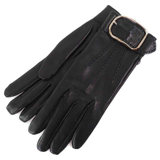 Hermes Belt Hardware Buckle Design Leather Gloves Black Silver Hardware 6.5