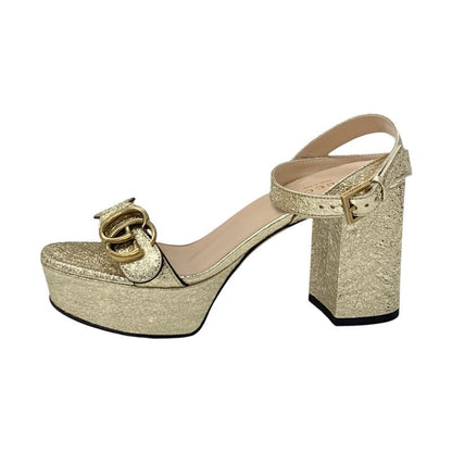 Gucci Double G Sandals Shoes Leather Gold Ggmarmont Platform Strap