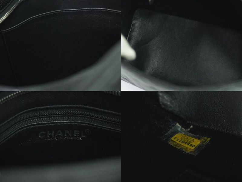 Authentic Chanel Coco Mark Revival Tote Handbag Caviar Skin Leather Black Coco