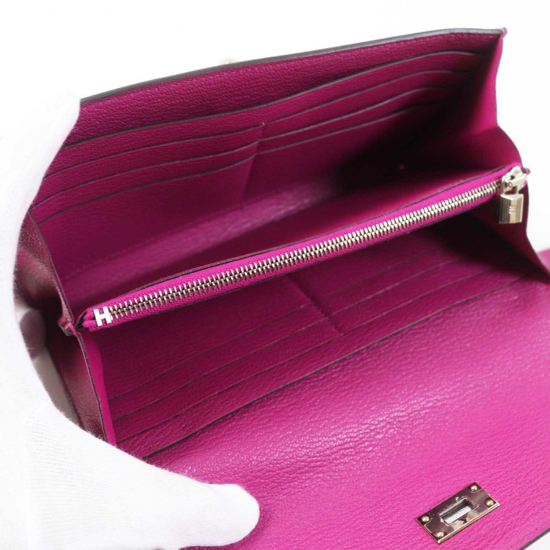 Hermes Kelly Wallet Rose Purple Silver Hardware Chevre Long Wallet / Long
