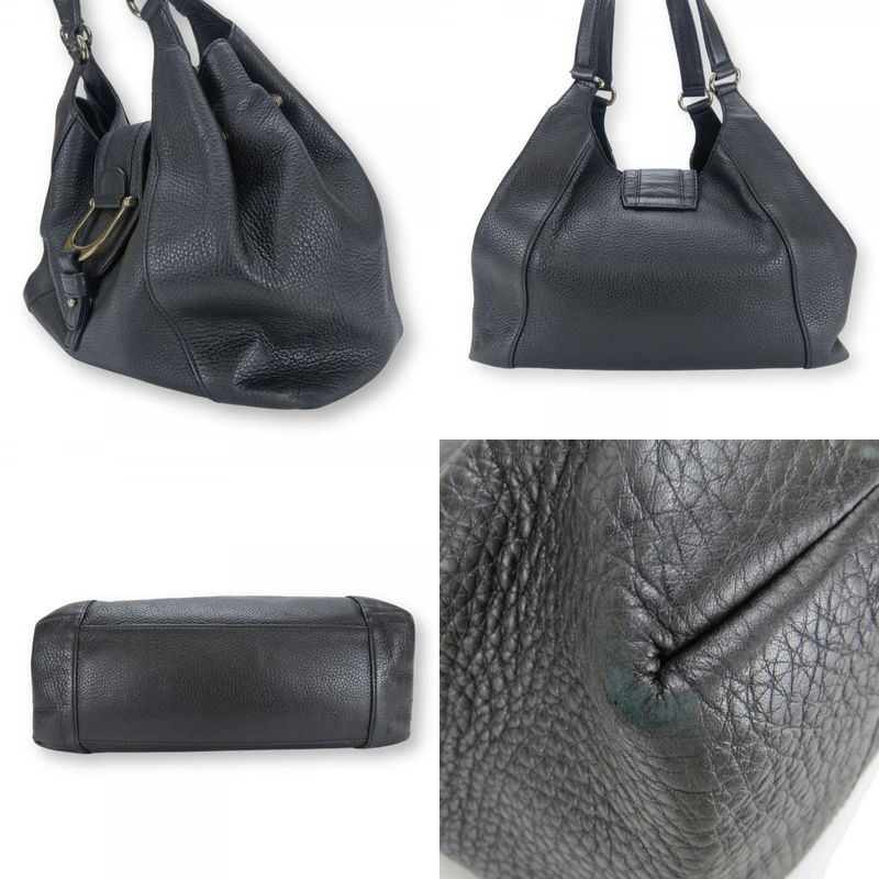 Gucci Tote Bag 268747 Leather Black Gold Hardware Shoulder Simple Usual Women