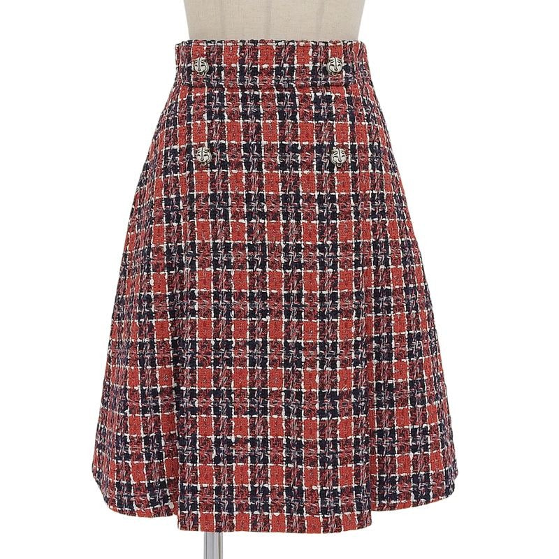 Gucci Cotton Blend Taiga Buttoned Plaid Knee Length Tweed Skirt Multi