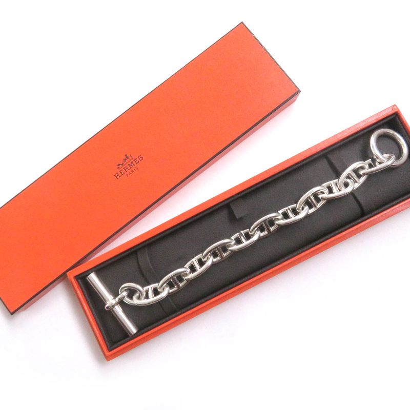 Hermes Chaine D'ancre TGM 11 Frames Bracelet Accessory Ag925 Silver With Case