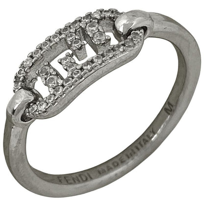 Fendi Orlock Rings Rhinestone Zircon Strass Ring Size 13 Silver Plated