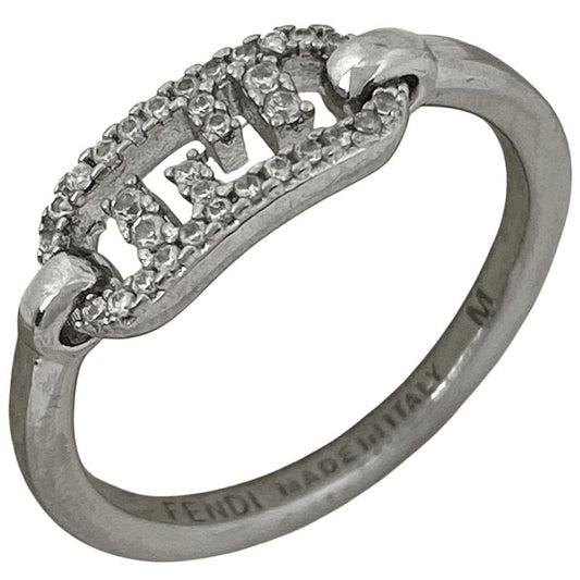 Fendi Orlock Rings Rhinestone Zircon Strass Ring Size 13 Silver Plated