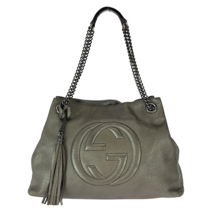 Gucci Soho Tassel Gray Gunmetal Leather Chain Shoulder Bag Tote