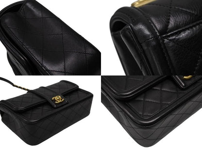 Chanel S Flap Chain Shoulder Bag CC Logo Lambskin Black Gold — view 6