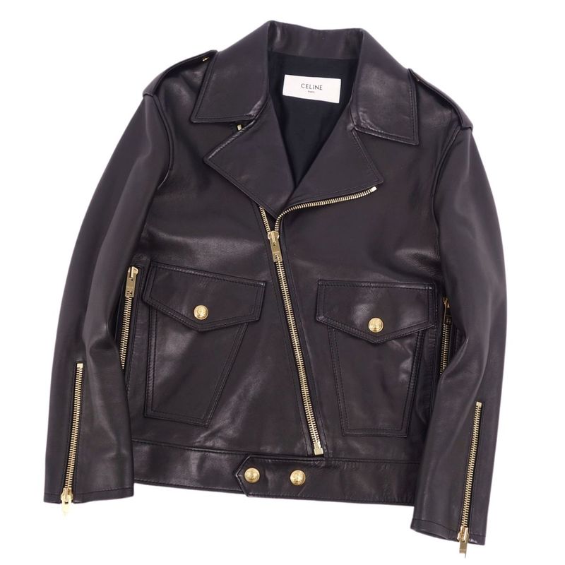 Celine Jacket 22AW Leather Jacket Biker Jacket Double Riders Lambleather