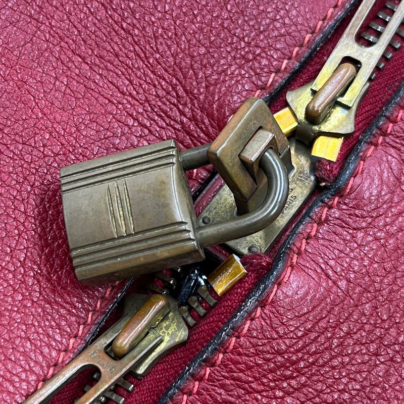 Hermes Boston Bag Leather Victoria Bow Ring Bag Rouge Red