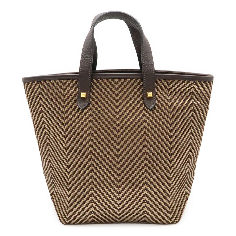 Hermes Hippo Chennai PM Tote Handbag Leather Braided Dark Brown Gold Hardware