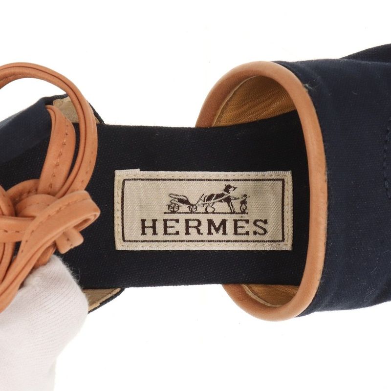 Hermes Canvas And Leather Espadrilles Women's 34 Navy Made In Spain