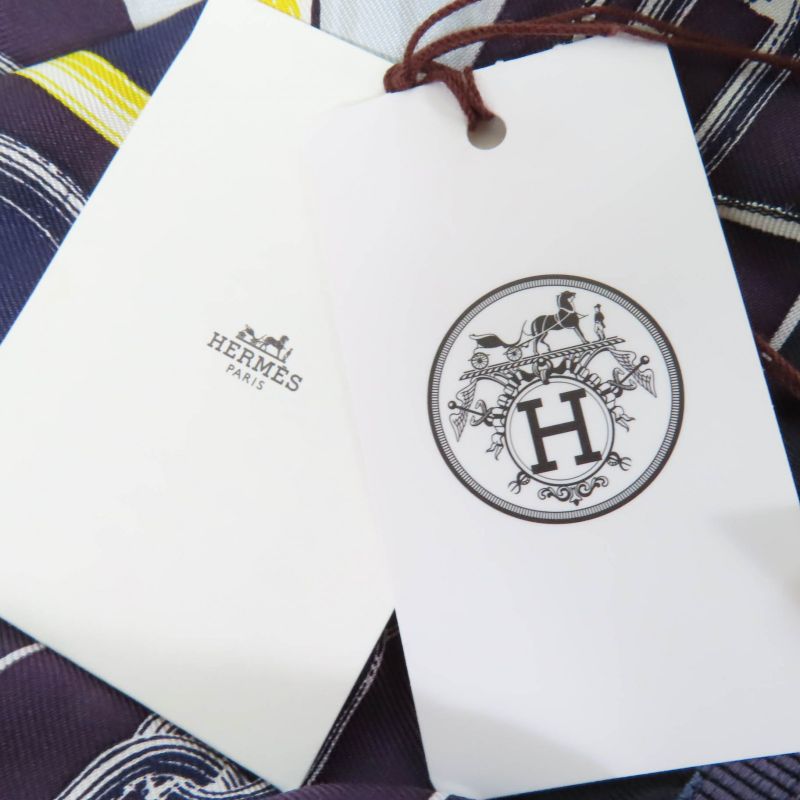 Hermes Kaleidoscope Effect 100% Silk Cropped Pants Navy 40 Made In France