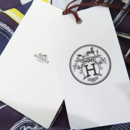 Hermes Kaleidoscope Effect 100% Silk Cropped Pants Navy 40 Made In France