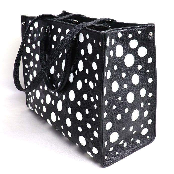 Louis Vuitton On The Go MM Yayoi Kusama Tote Bag Empreinte Black White M46389