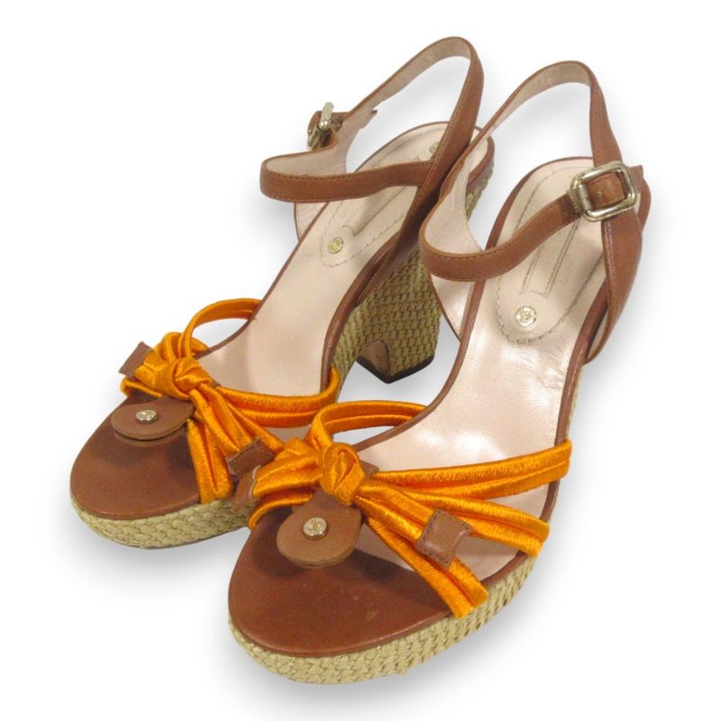 Good Celine Leather Trin-off Logo Ankle Strap Wedge Sole Sandals 35 Approx 22cm