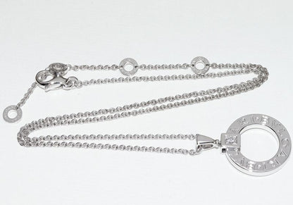 Bulgari Pendant Necklace 18K White Gold Diamond 1P Bulgari Circle Logo Necklace