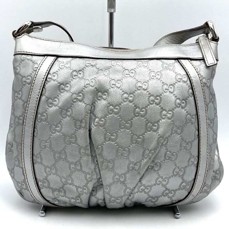 Gucci 203257 Shoulder Bag Abby Guccissima Leather Silver Women