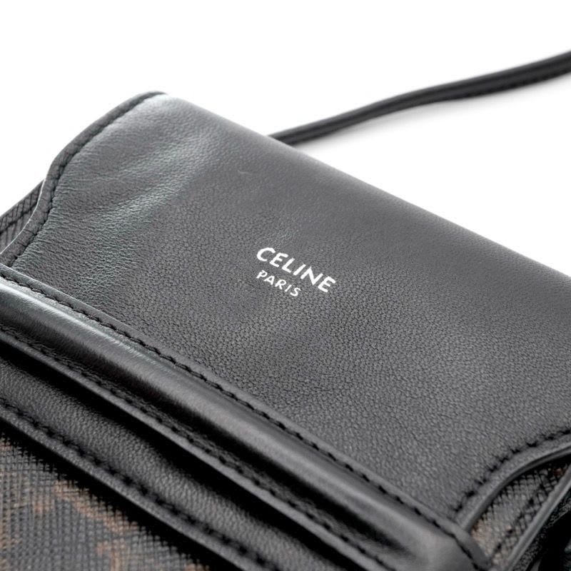 Celine Mobile Smartphone Accessories Leather Canvas Black Triomphe Logo Phone