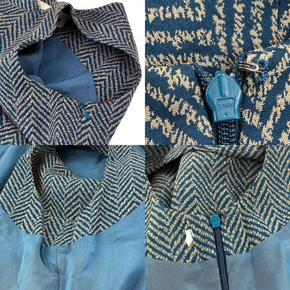 Yves Saint Laurent Ensemble 36 Acetate Rayon Green Beige Dress Jacket Herringbon