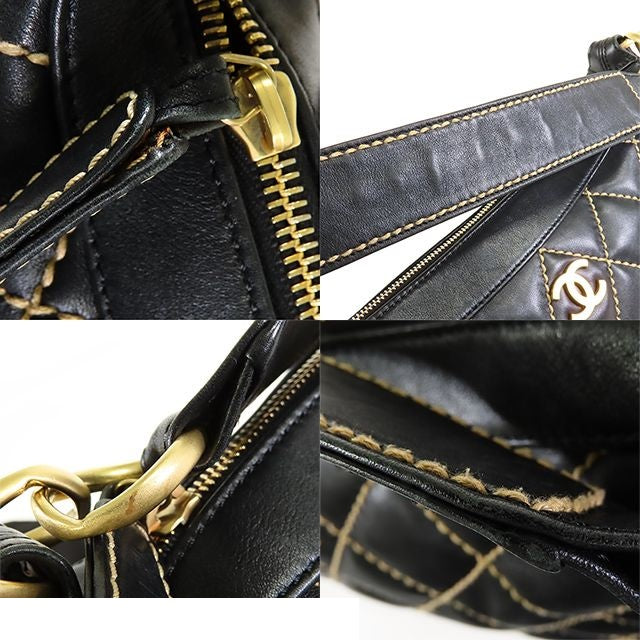 Chanel Wild Stitch Bag Black Gold Leather — view 7
