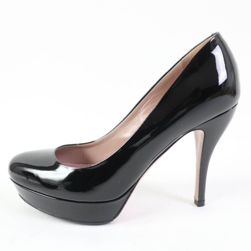 Gucci 309999 Round Toe Patent Leather Pumps Black 35.5 Women