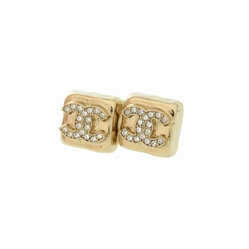 Chanel Coco Mark Square Stone Gold Earrings I24 C Accessories 0813
