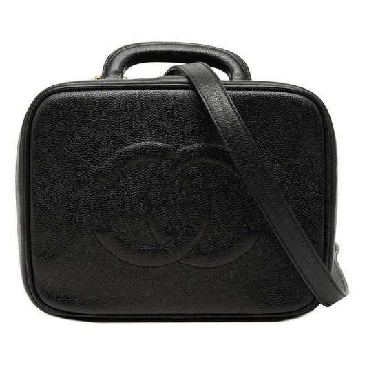 Chanel CC Logo Vintage Square 2-Way Shoulder Bag Black Caviar Leather