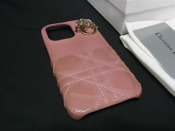 Christian Dior Lady Dior Cannage Patent Leather Iphone14pro Phone Case Pink
