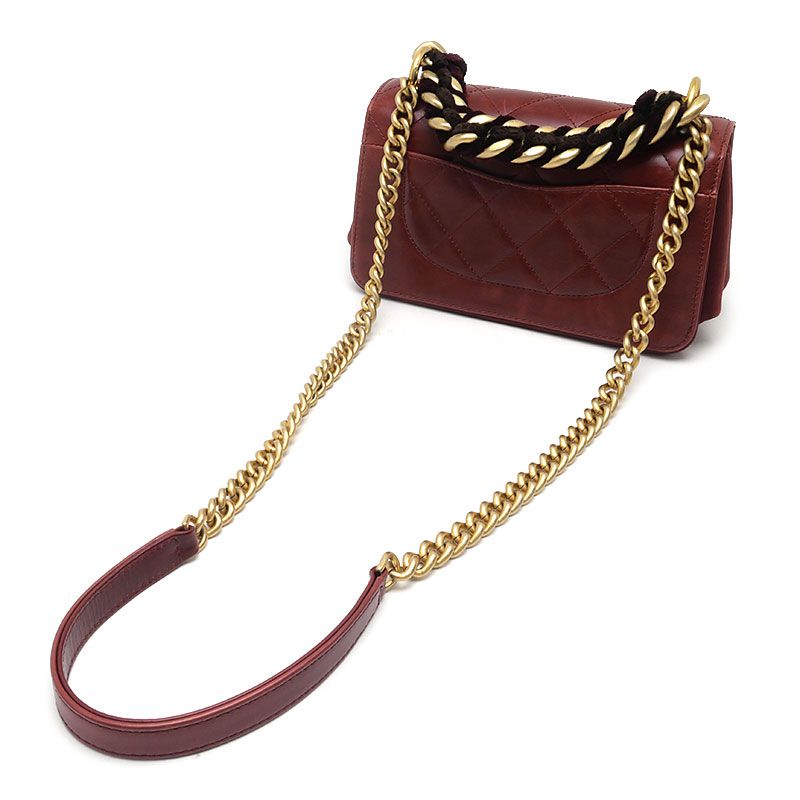 Chanel Matelasse Chain Shoulder Bag Red Calf Handbag