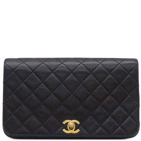 Chanel Shoulder Bag Full Flap Bag Lambskin Black Gold Hardware Black Chain