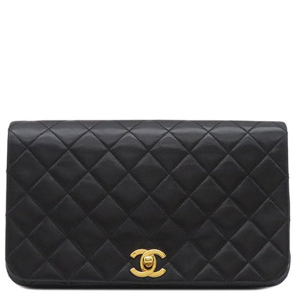 Chanel Shoulder Bag Full Flap Bag Lambskin Black Gold Hardware Black Chain