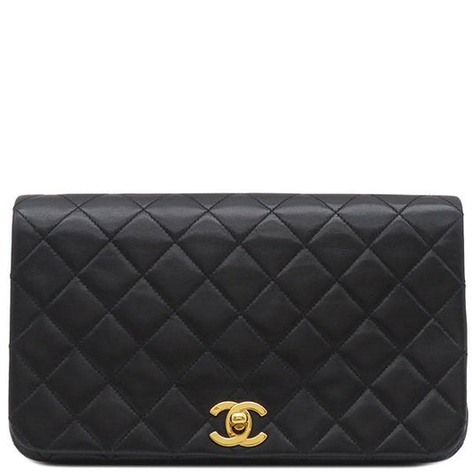 Chanel Shoulder Bag Full Flap Bag Lambskin Black Gold Hardware Black Chain