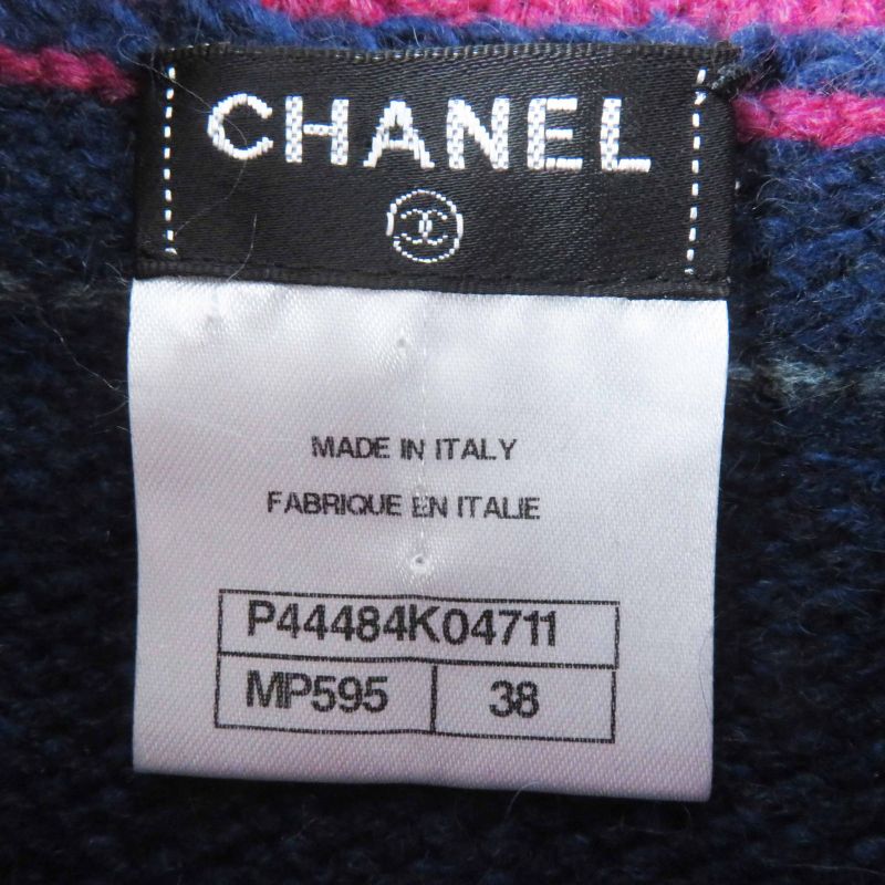 CHANEL P44484 Cashmere Silk Long Sleeve Knit Pullover Layered Style Navy Pink